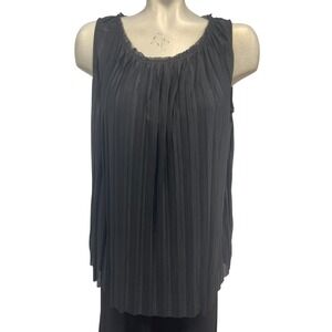 Pleated Sleeveless Blouse Top Dark Gray‎ Crew Neck Casual Worthington size Large
